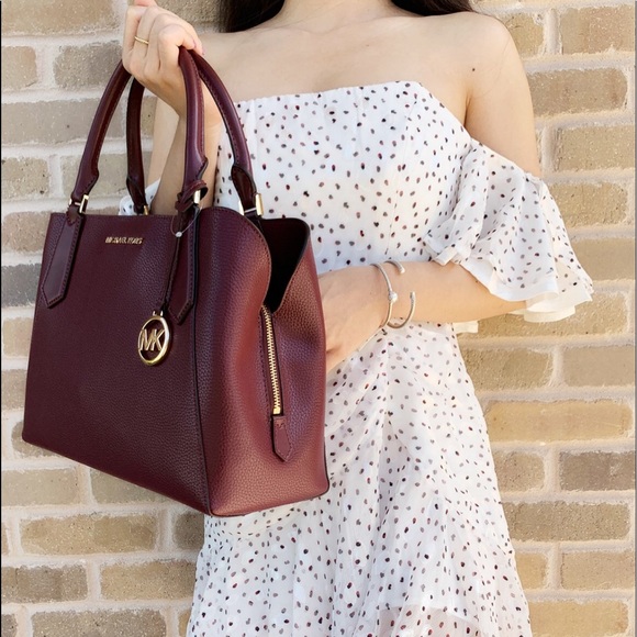 Michael Kors Large Satchel Merlot Pebbled Leather - Picture 2 of 3